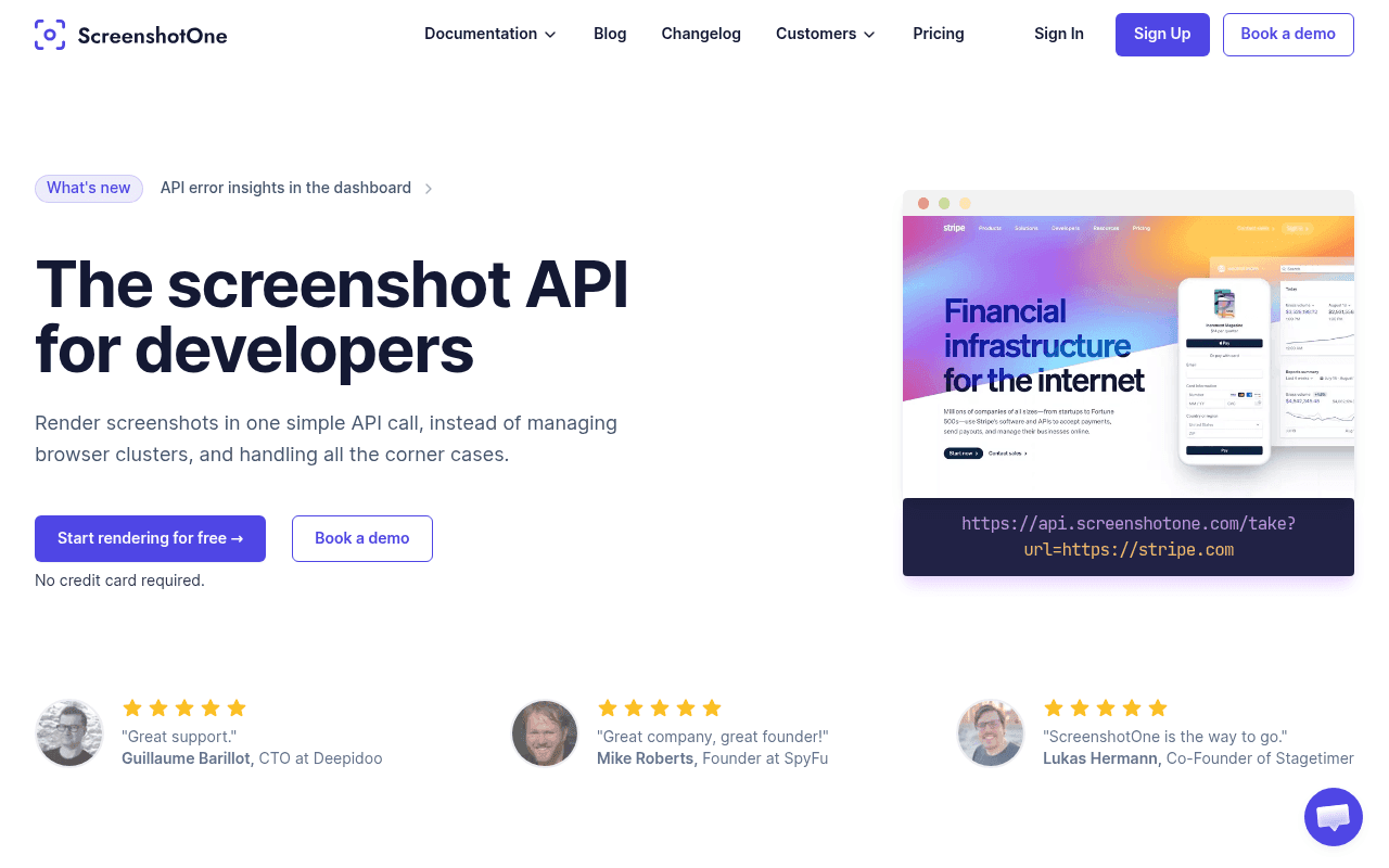Screenshot of screenshotone.com