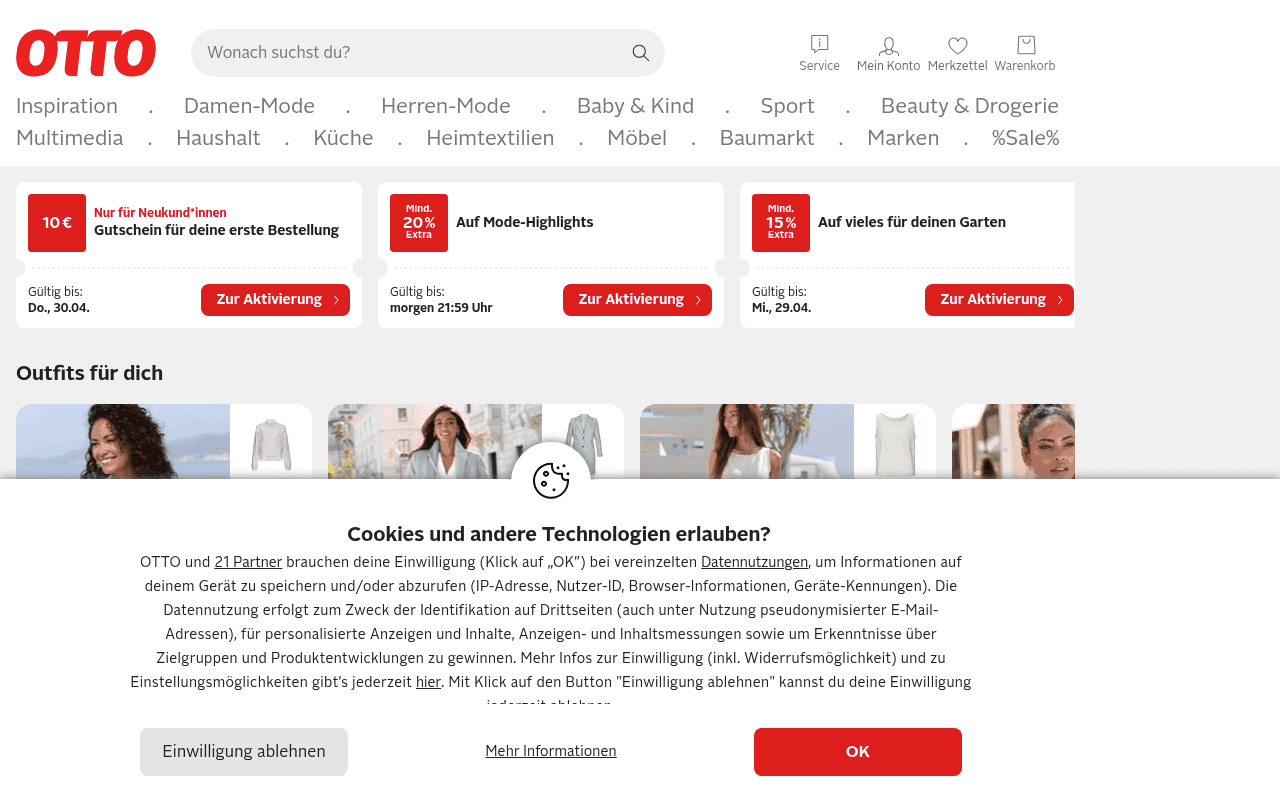 Screenshot of otto.de