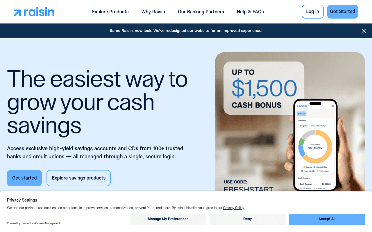 Screenshot of raisin.com