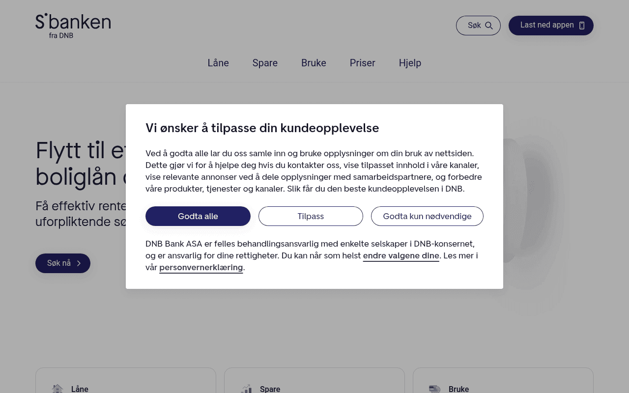 Screenshot of sbanken.no