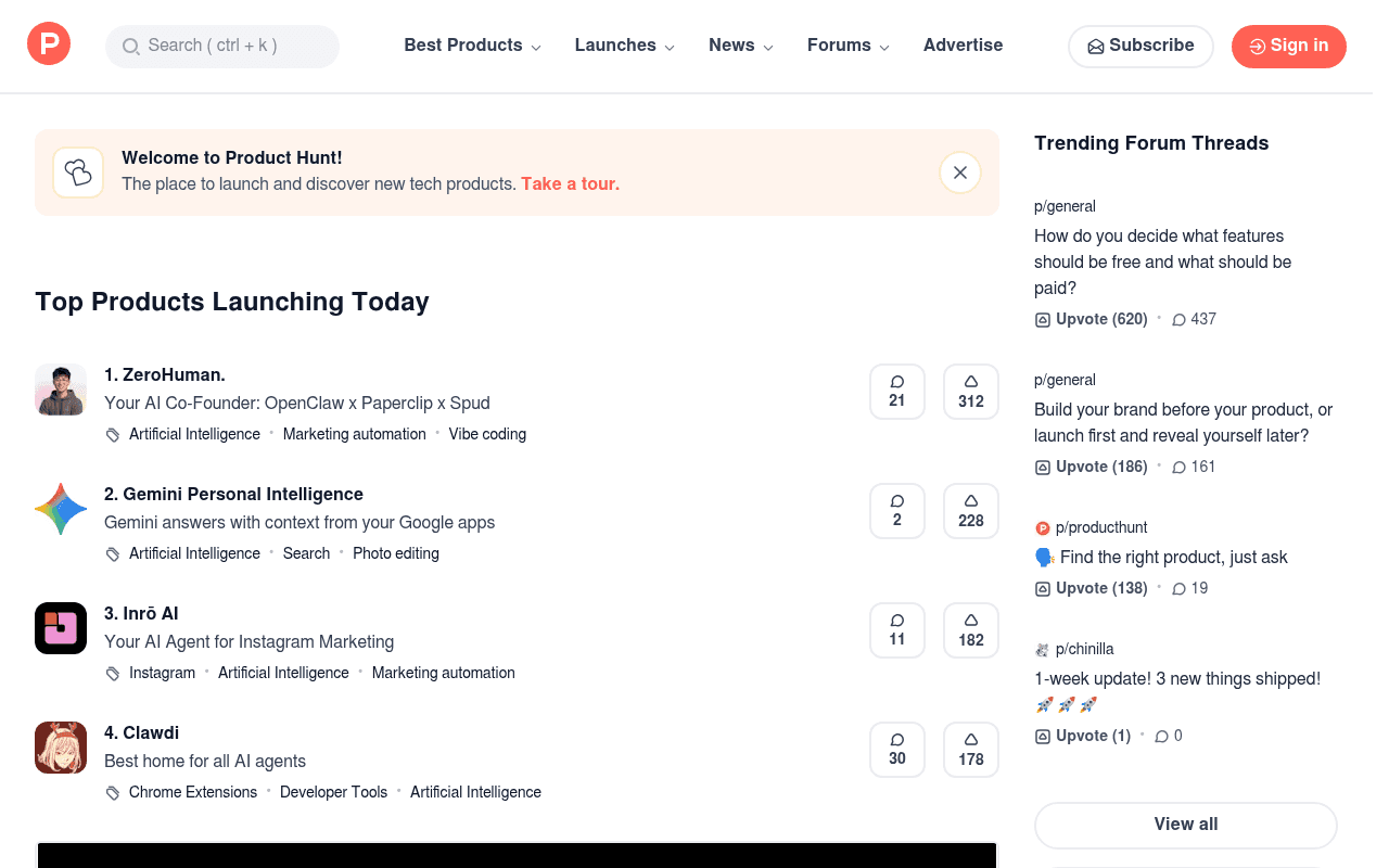 Screenshot of producthunt.com