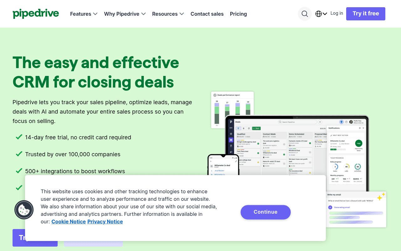 Screenshot of pipedrive.com