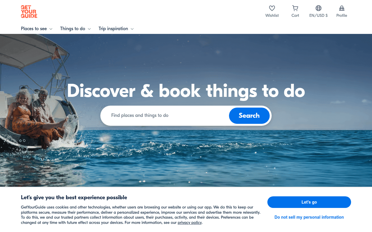 Screenshot of getyourguide.com