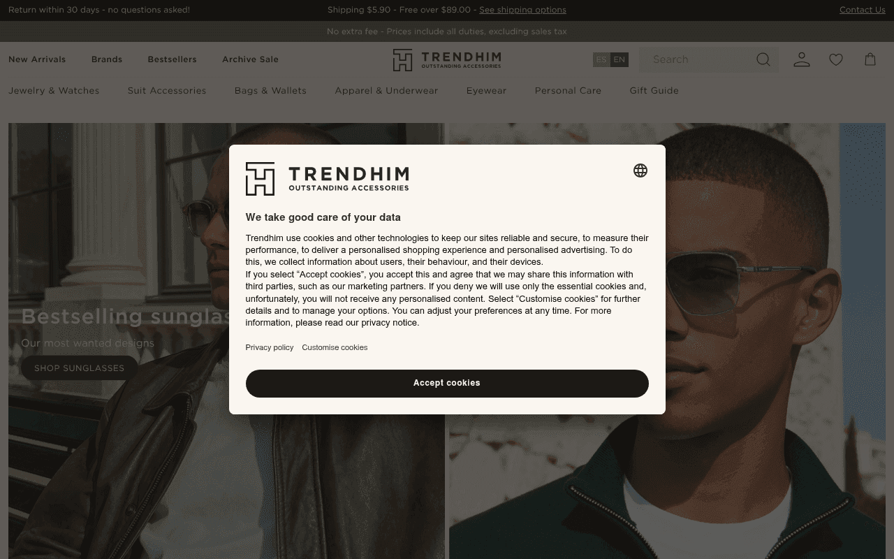 Screenshot of trendhim.com