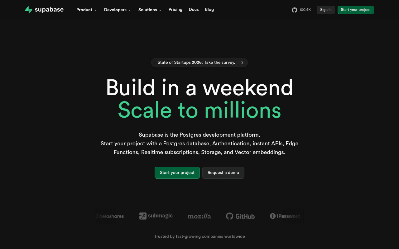 Screenshot of supabase.com