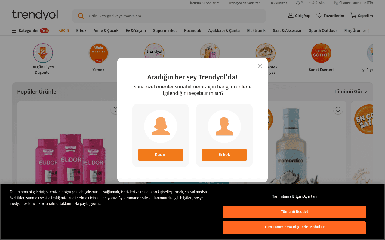 Screenshot of trendyol.com