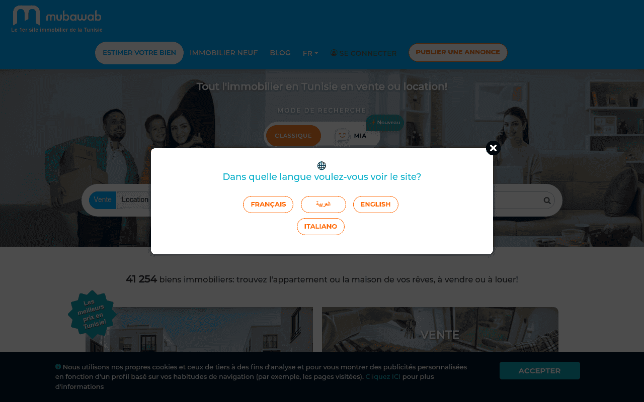Screenshot of mubawab.tn
