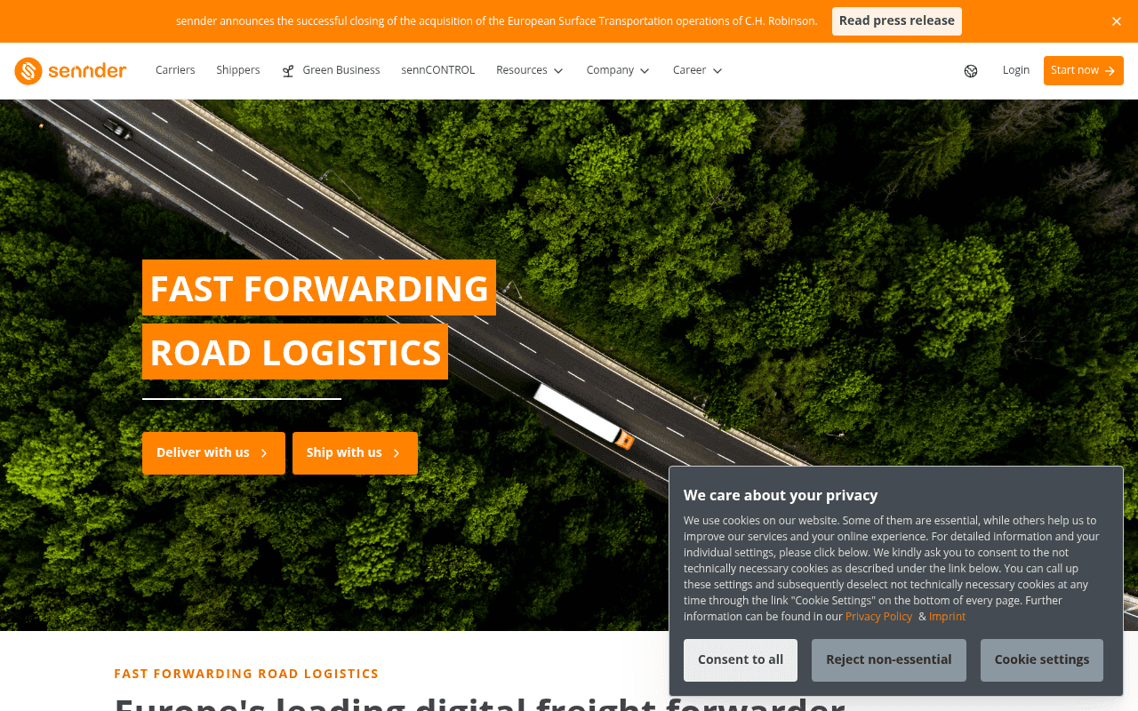 Screenshot of sennder.com