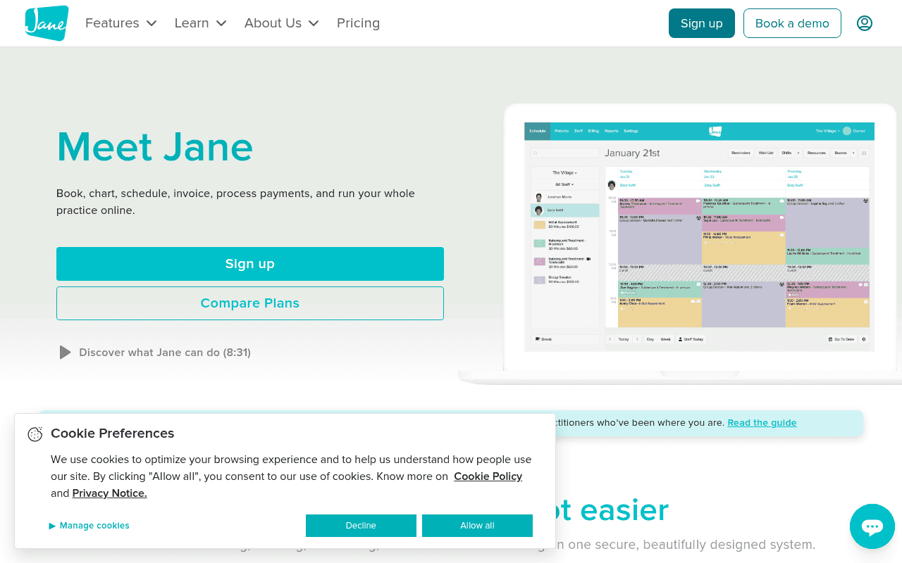 Screenshot of jane.app