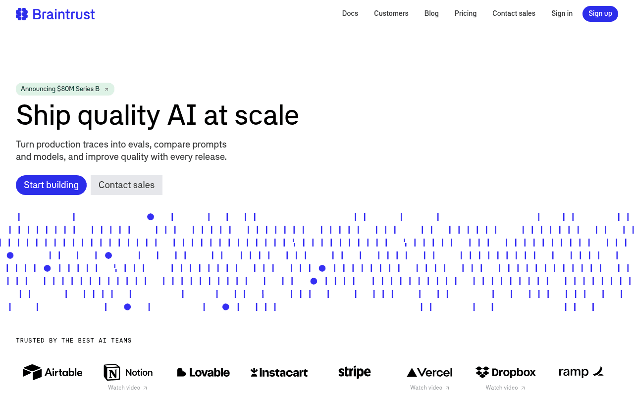 Screenshot of braintrust.dev