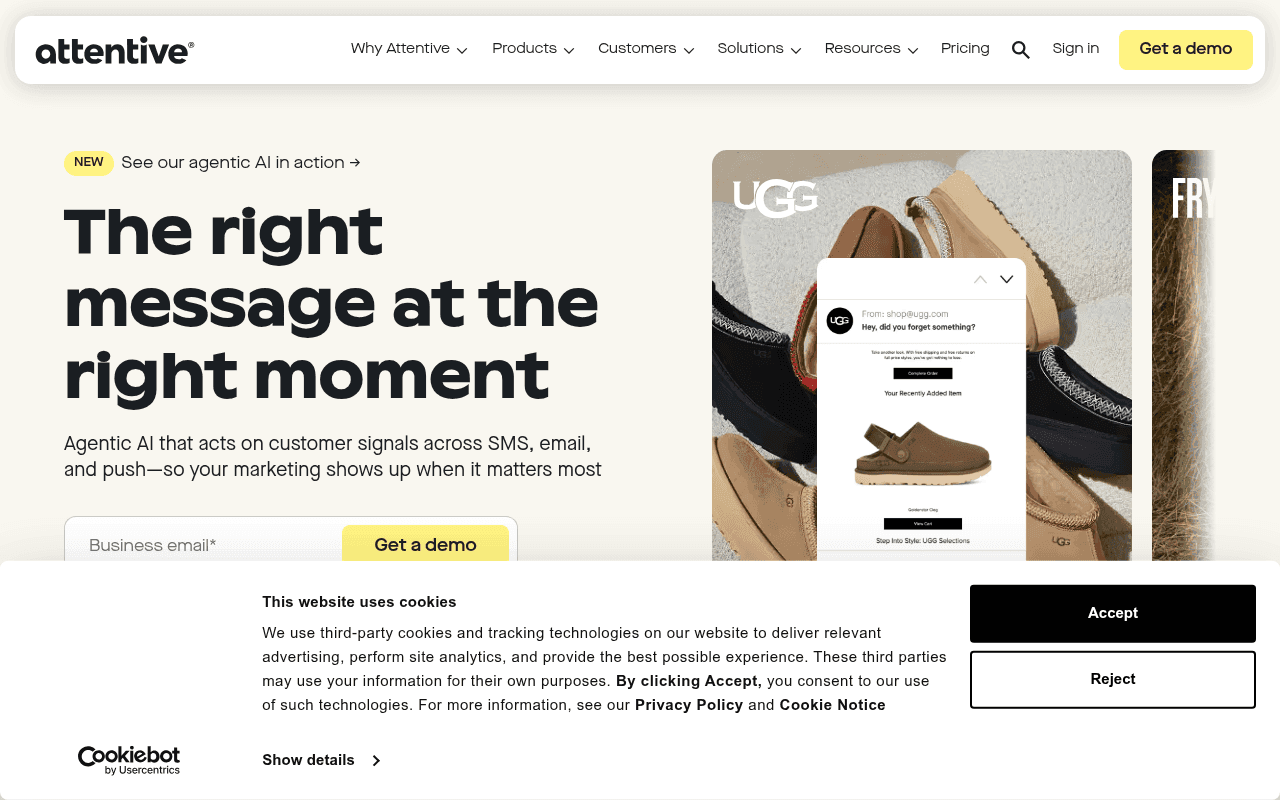 Screenshot of attentive.com