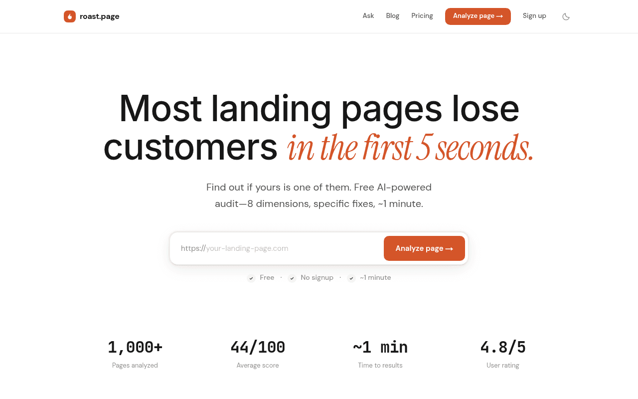 Screenshot of roast.page