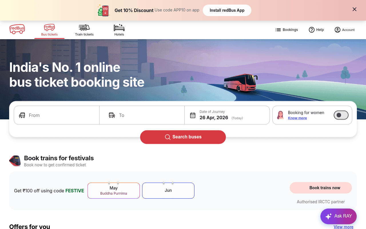 Screenshot of redbus.in