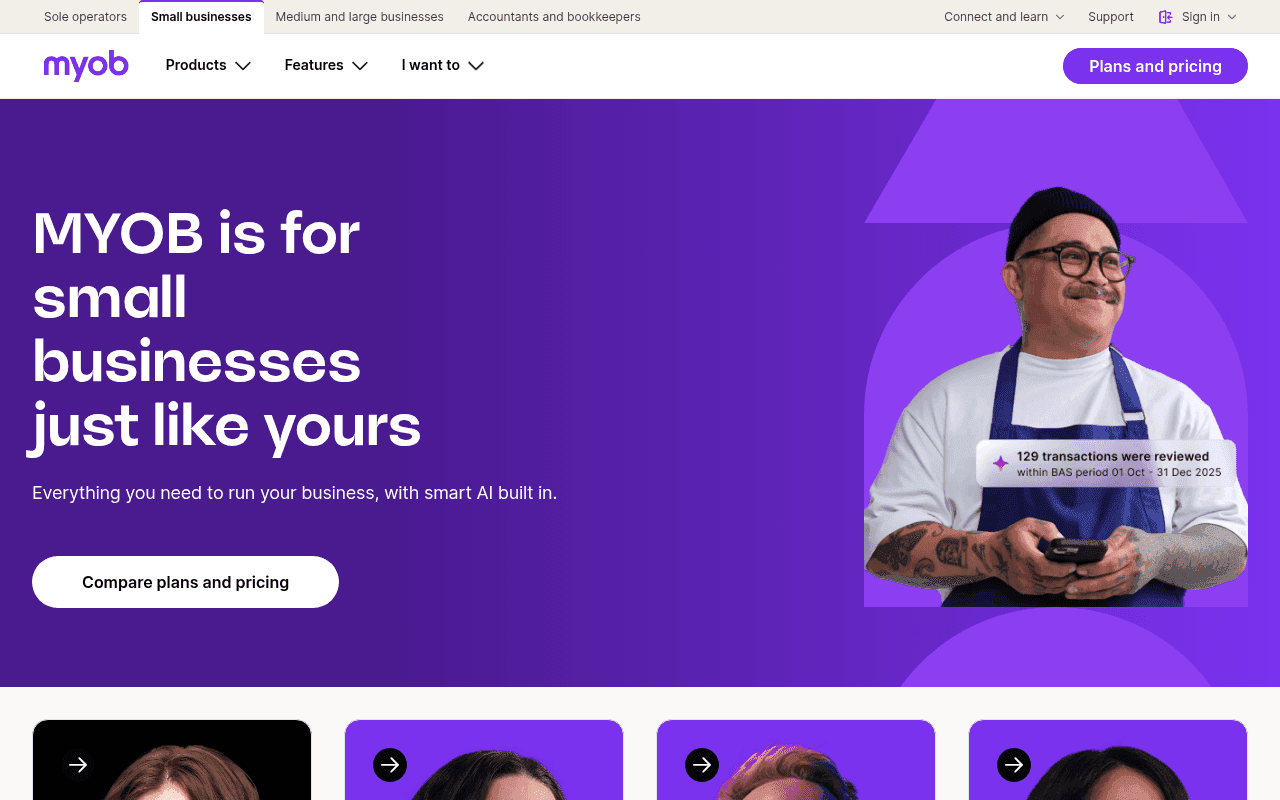Screenshot of myob.com