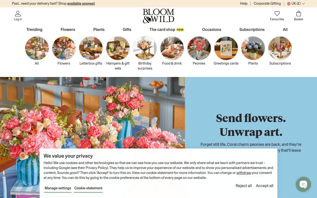 Screenshot of bloomandwild.com