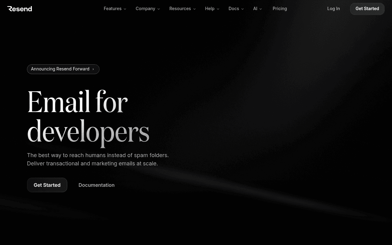 Screenshot of resend.com