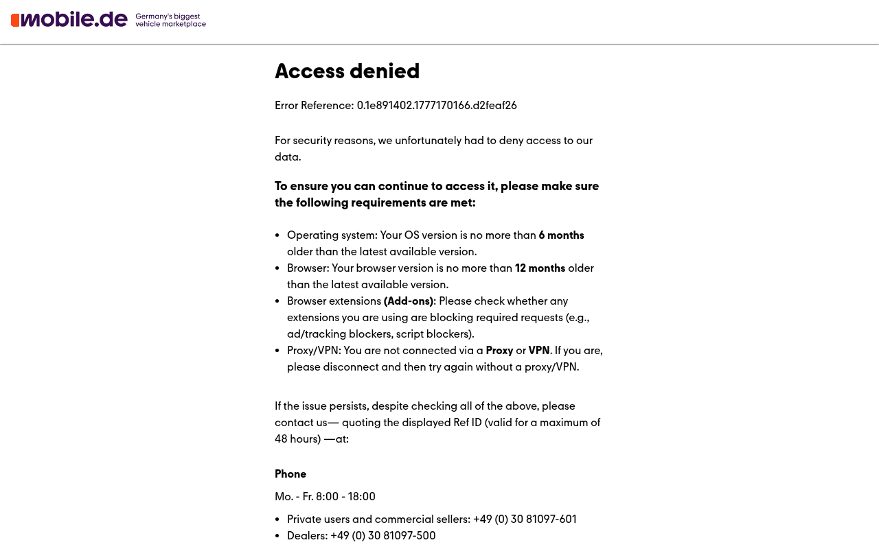 Screenshot of mobile.de