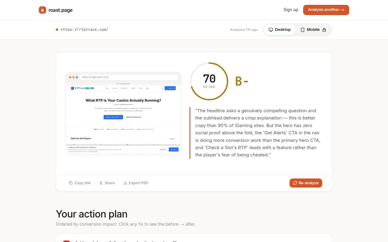 Screenshot of roast.page