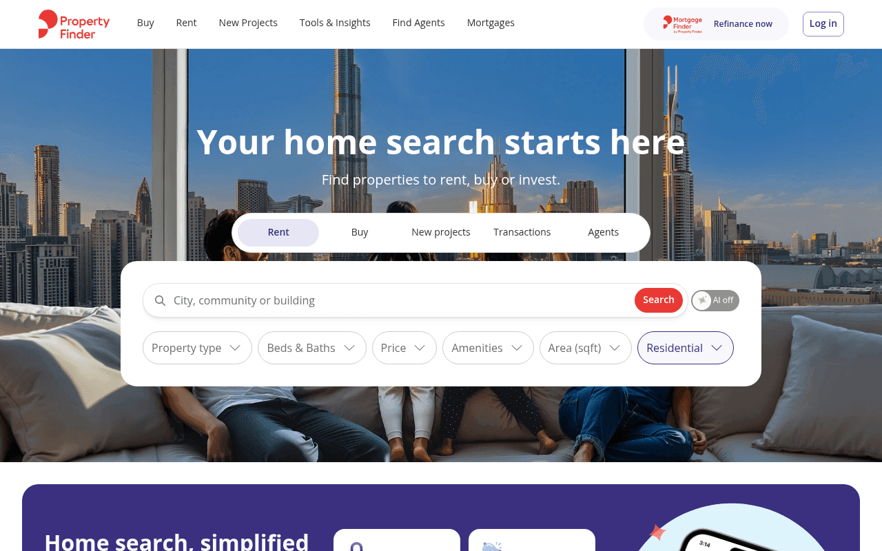 Screenshot of propertyfinder.ae